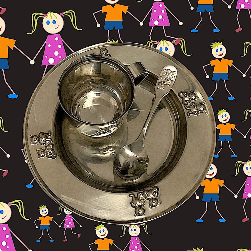 Vintage stainless steel toddler feeding set